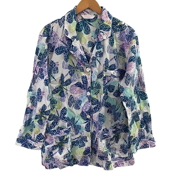 Victoria’s Secret Medium Butterfly Pattern Button Down Pajama Top Pocket Mature - Picture 1 of 12